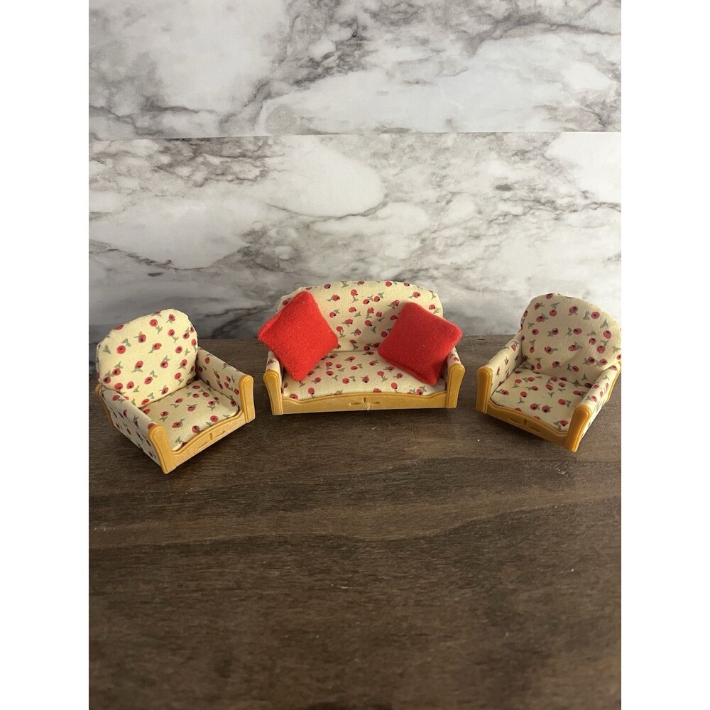 Calico Critters Sylvanian Family  Living Room Lot Couch Chairs Pillows